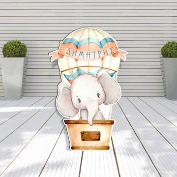 Wooden figure printed Hot air balloon with elefant