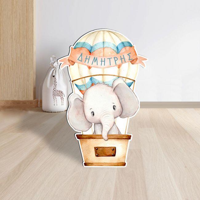 Wooden figure printed Hot air balloon with elefant