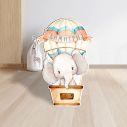 Wooden figure printed Hot air balloon with elefant