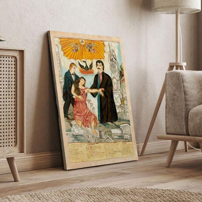 Canvas print Korais and Feraios save wounded Hellas, Theofilos