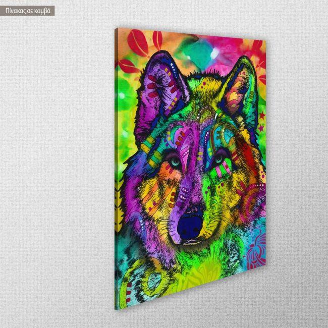 Πίνακας σε καμβά Trippy wolf, κοντινό