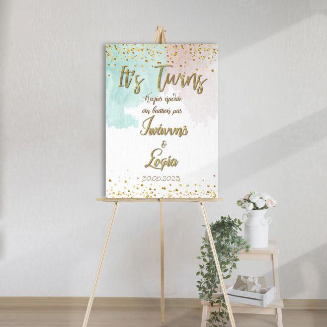 Canvas print welcome to my baptism,boy girl twins