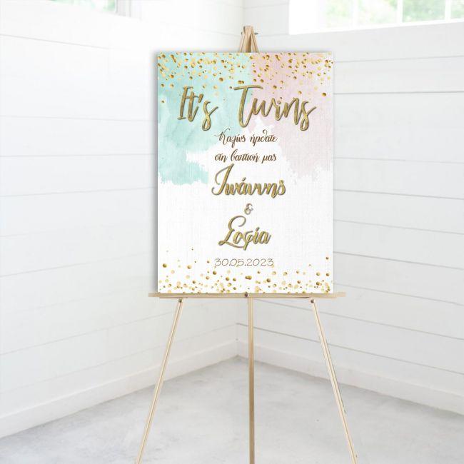 Canvas print welcome to my baptism,boy girl twins