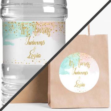 Sticker label Abstract theme, twins boy girl 2