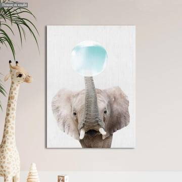 Πίνακας παιδικός σε καμβά, Ελέφαντας (Bubble elephant)