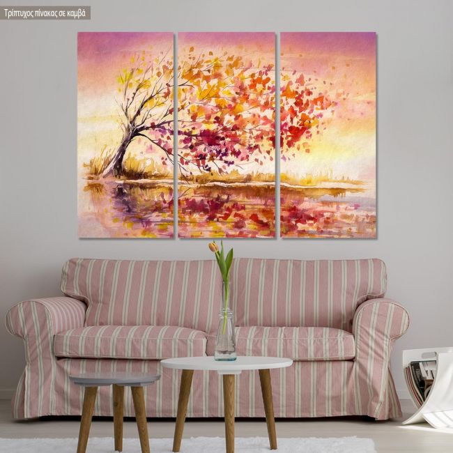 Canvas print Autumn wind tree,3 panels