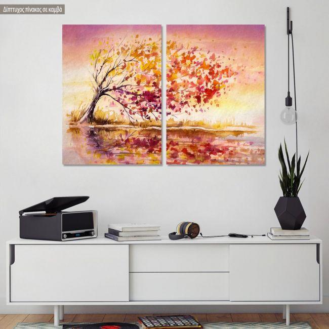 Canvas print Autumn tree wind, two panels