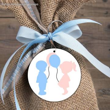 Wooden figure boy girl balloons