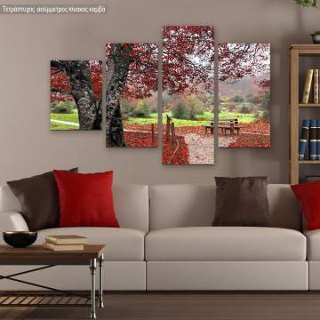 Canvas print Red leaves, four panels
