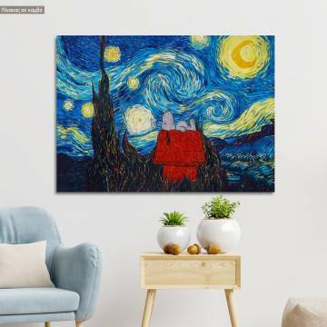 Canvas print Snoopy's starry night reart, (original Vincent van Gogh), reproduction