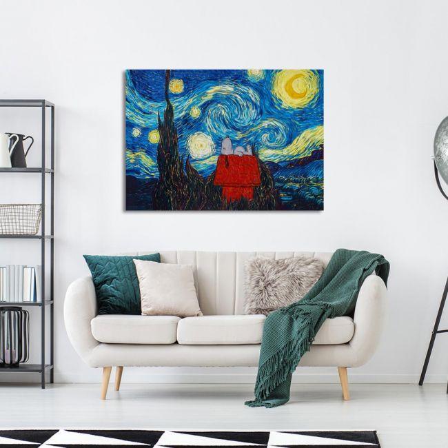 Canvas print Snoopy's starry night reart, (original Vincent van Gogh), reproduction