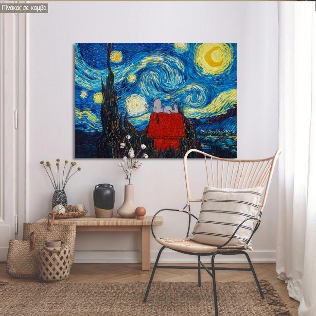 Canvas print Snoopy's starry night reart, (original Vincent van Gogh), reproduction