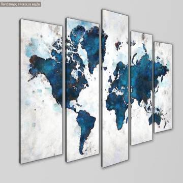 Canvas print Retro map watercolors five panels 2