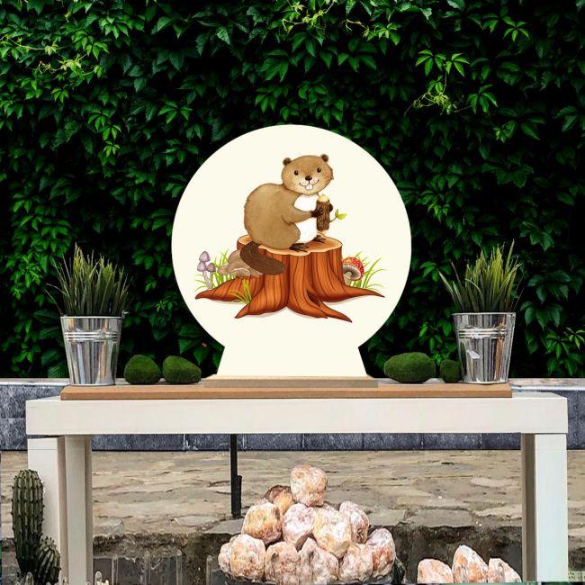 Wooden printed sign, Beaver on stump
