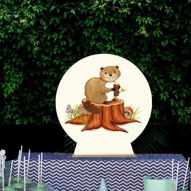 Wooden printed sign, Beaver on stump