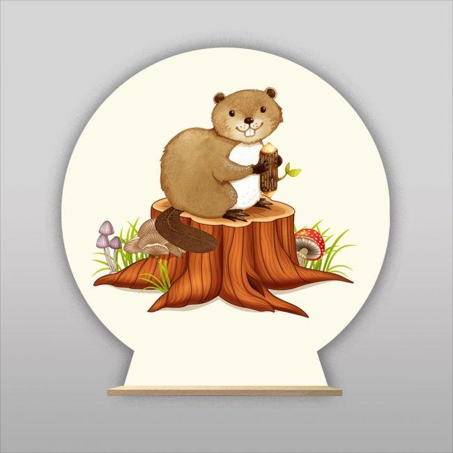 Wooden printed sign, Beaver on stump