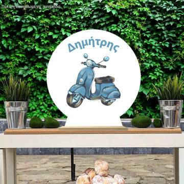 Wooden printed sign, Vespa vintage blue