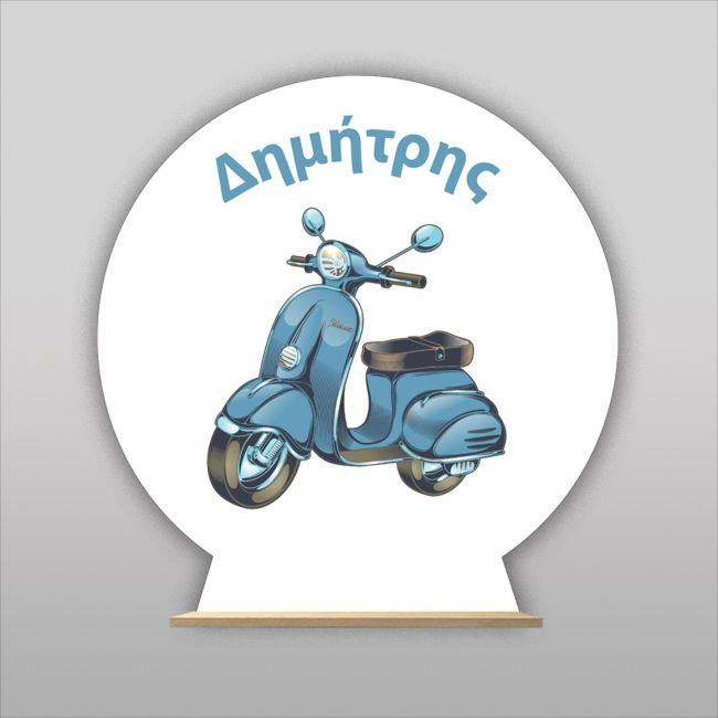 Wooden printed sign, Vespa vintage blue