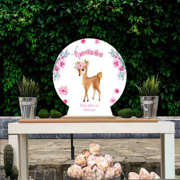 Wooden printed sign, Deer with watercolor flowers 2