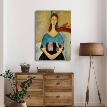 Πίνακας ζωγραφικής Jeanne Hebuterne seated Amedeo Modigliani Καμβάς τελαρωμένος Όψη 1 2
