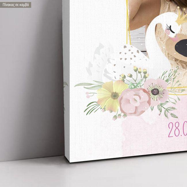 Canvas printwelcome to my baptism, Frame swan with photo