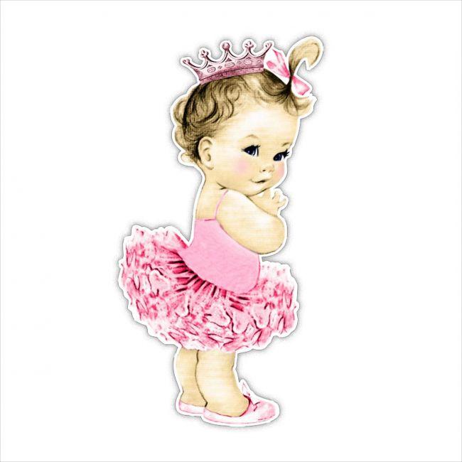 Χαριτωμένη μπαλαρίνα ξύλινη φιγούρα διακοσμητική εκτυπωμένη