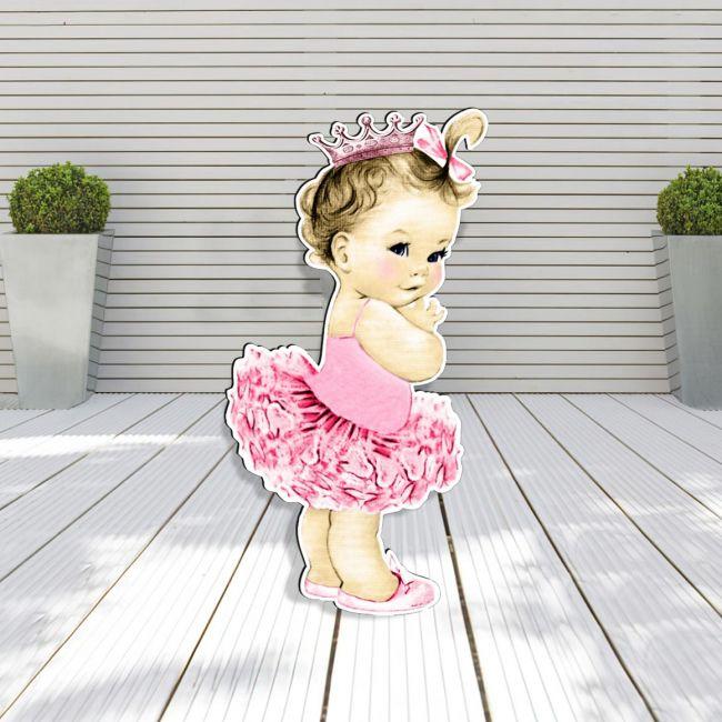 Cute ballerina wooden decorative figure printed