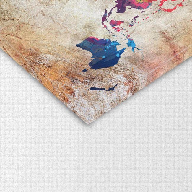 Πίνακας σε καμβά World map, grunge splash τετράπτυχος, λεπτομέρεια