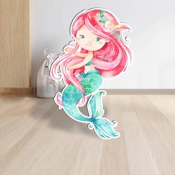 Wooden decorative figure printedWatercolor Mermaid arti
