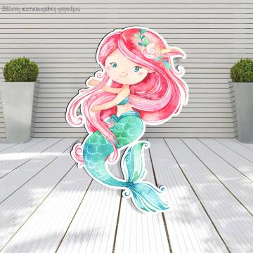 Wooden decorative figure printedWatercolor Mermaid arti 2