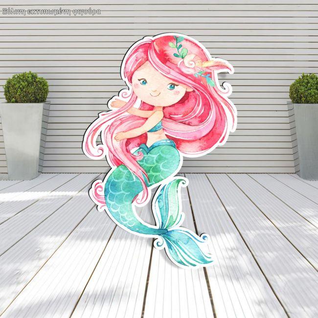 Wooden decorative figure printedWatercolor Mermaid arti