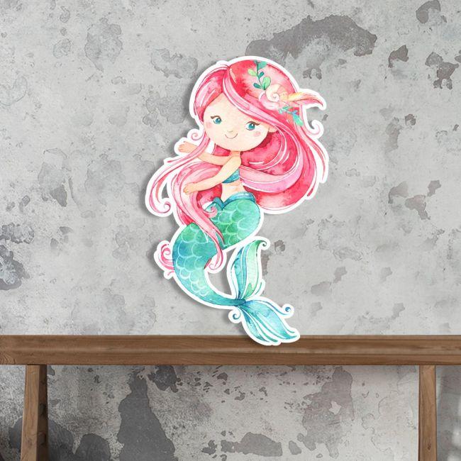 Wooden decorative figure printedWatercolor Mermaid arti