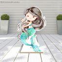 Wooden decorative figure printedWatercolor Mermaid artdark hair