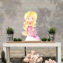 Wooden decorative figure printedWatercolor Mermaid artblonde hair