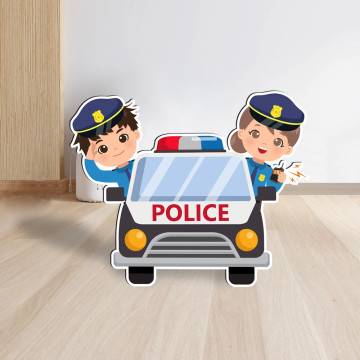 Wooden figure printed police car with boy and girl 2