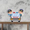 Wooden figure printed police car with boy and girl