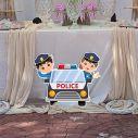 Wooden figure printed police car with boy and girl