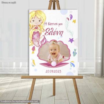 Canvas print  welcome to my baptism, Frame mermaid blonde with photo