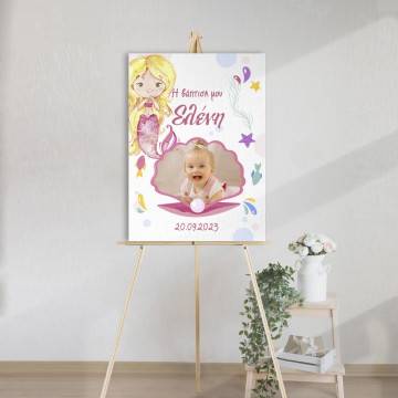 Canvas print  welcome to my baptism, Frame mermaid blonde with photo 2