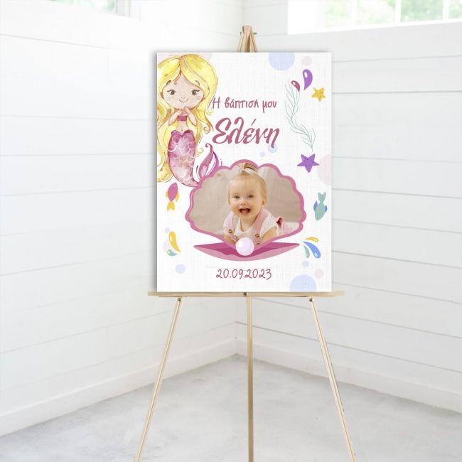 Canvas print  welcome to my baptism, Frame mermaid blonde with photo