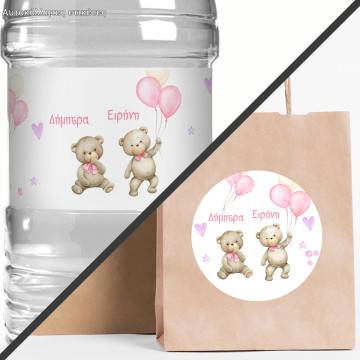 Sticker labelCute twins girl bears