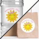 Sticker label Smiley sun, girl