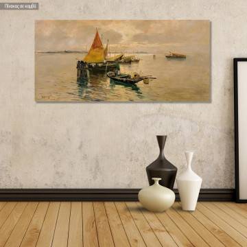 Canvas print Boats in calm waters, Hatzis panoramic