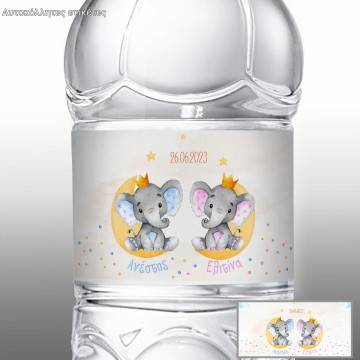 Sticker label Twin baby elephants