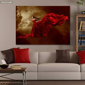 Canvas print Woman in red dress horizontal