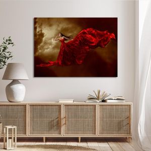 Πίνακας σε καμβά Woman in red dress horizontal Καμβάς τελαρωμένος Όψη 1 2