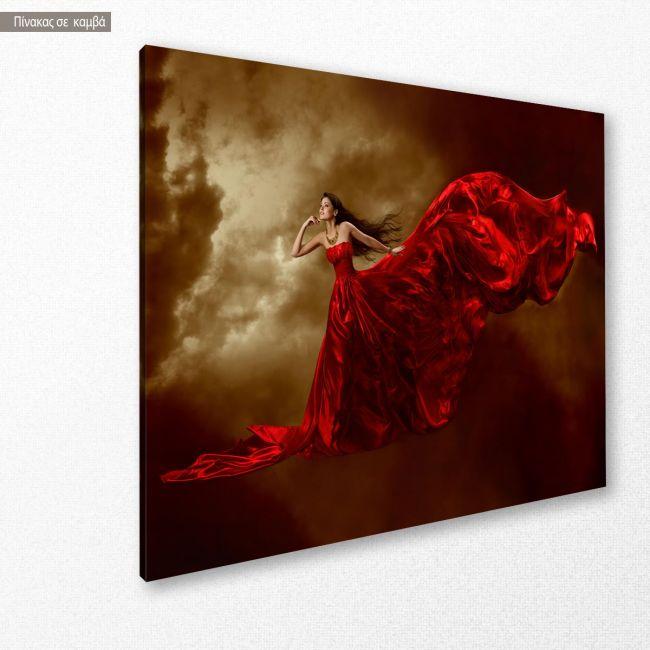 Canvas print Woman in red dress horizontal