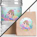 Sticker label Baby mermaid and jellyfish
