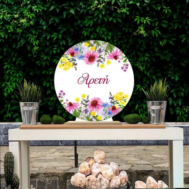 Wooden printed sign, Summer colorful flowers personalized