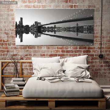 Πίνακας σε καμβά Manhattan and Brooklyn bridge grayscale, πανοραμικός